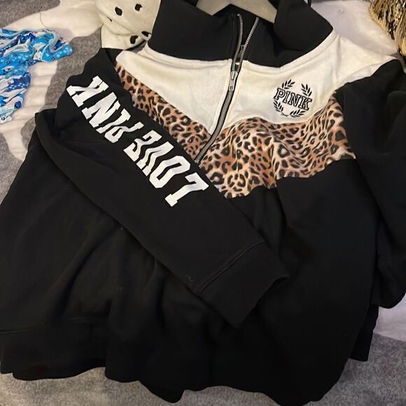 Rare quarter 1/4 zip pullover sweatshirt VS pink leopard/cheetah black white - Picture 5 of 8